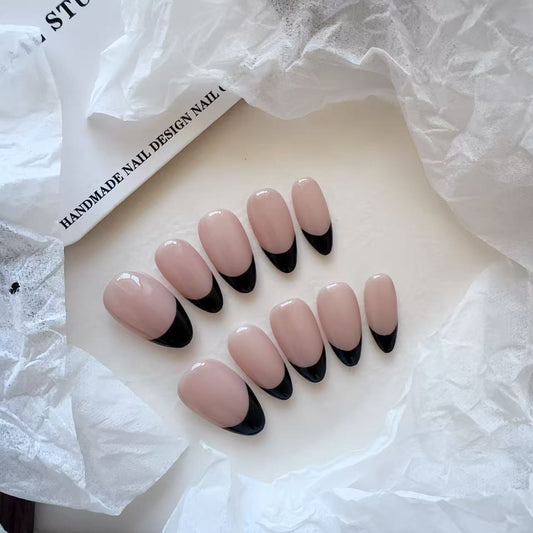 French black short almond handmade press on nails