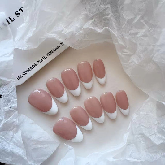 French white short almond handmade press on nails