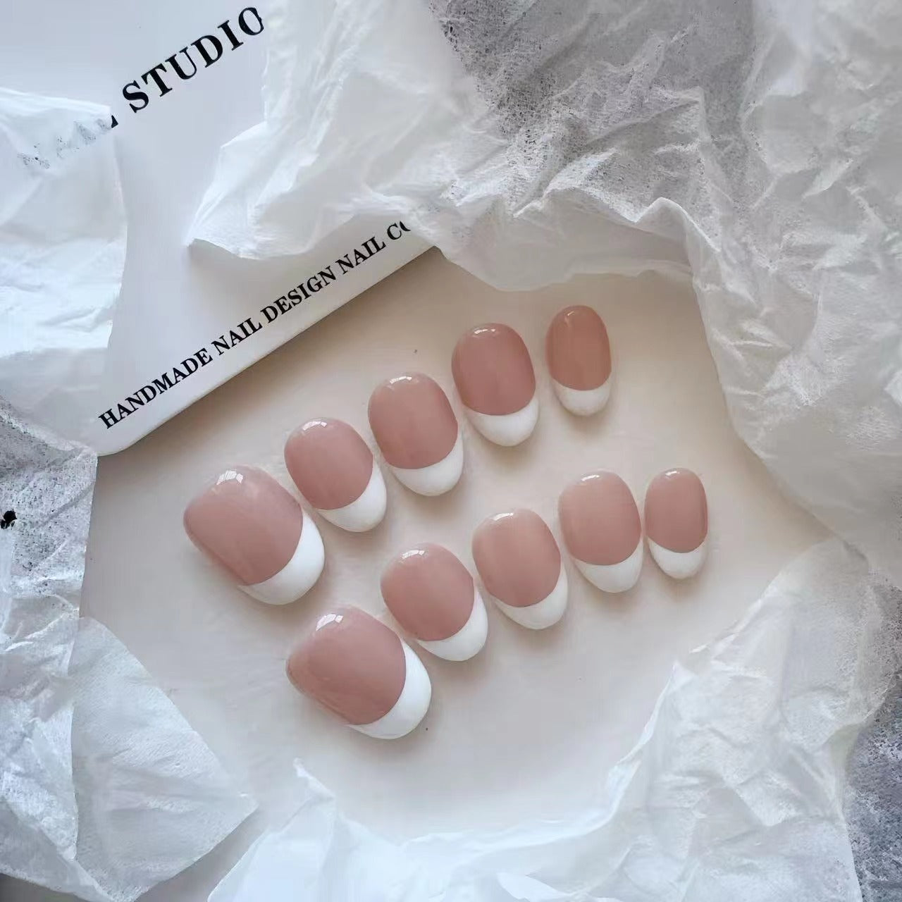 French white short oval handmade press on nails